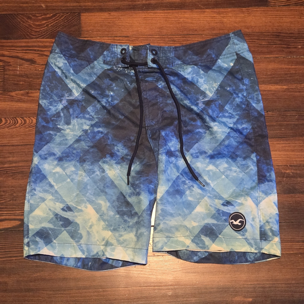 Hollister Men's Blue Gradient Geo Swim Shorts